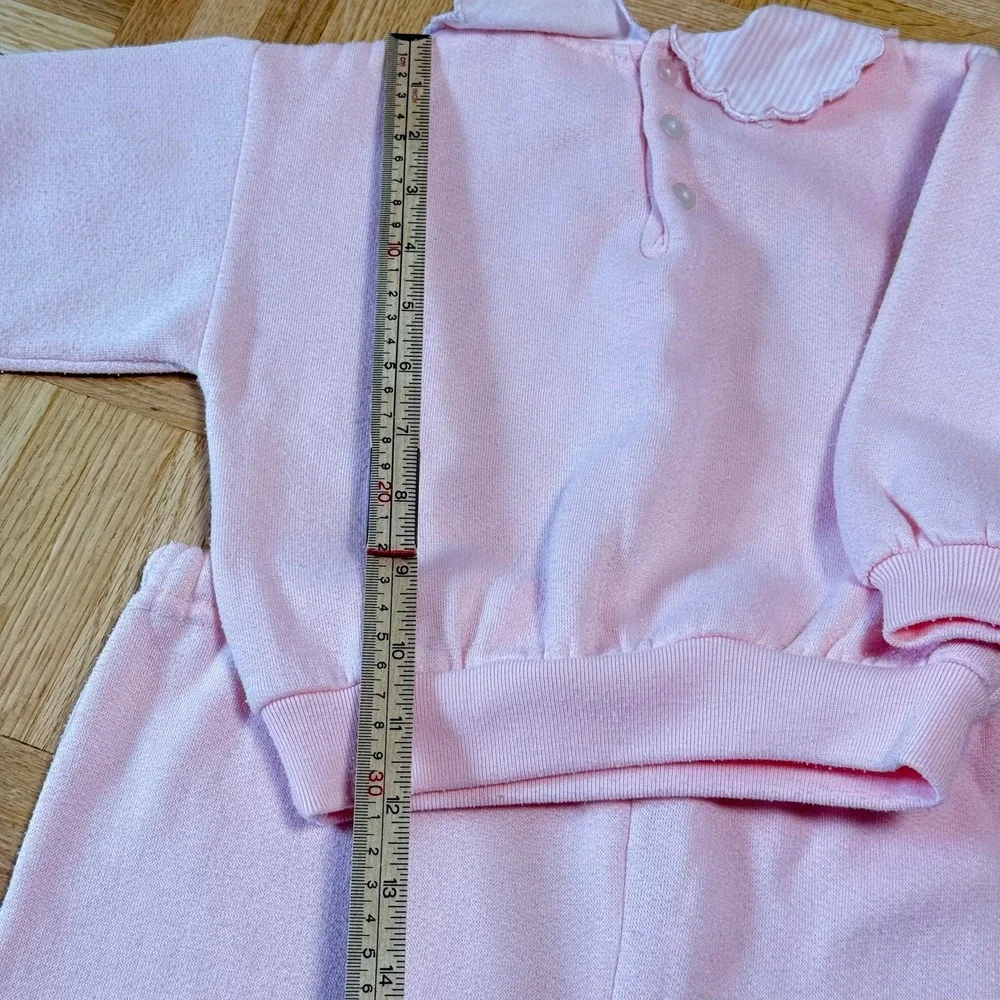 Vintage Crackerjack Pink Fleece Sweatshirt Pants Set 24M Bunny Train Embroidered - Picture 9 of 10